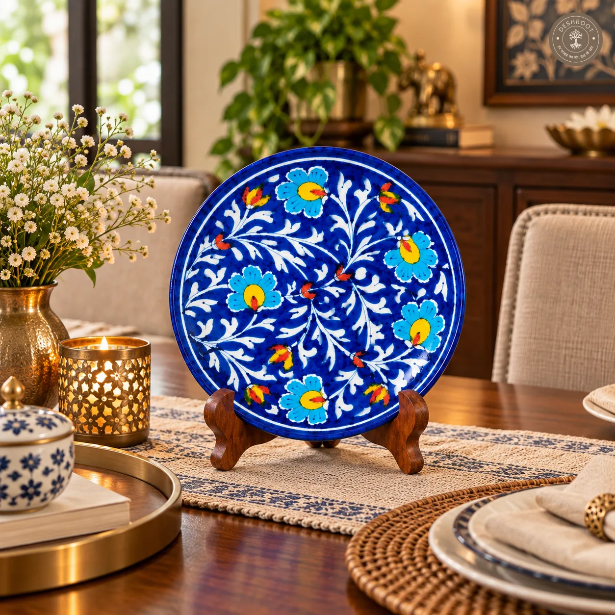 Handcrafted Jaipur Blue Pottery Decorative Ceramic Plate