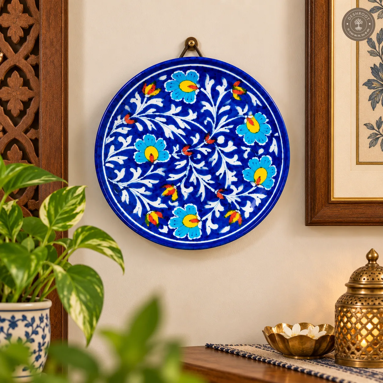 Handcrafted Jaipur Blue Pottery Decorative Ceramic Plate