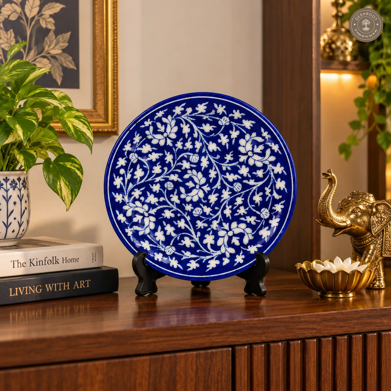 Handcrafted Jaipur Blue Pottery Decorative Ceramic Plate
