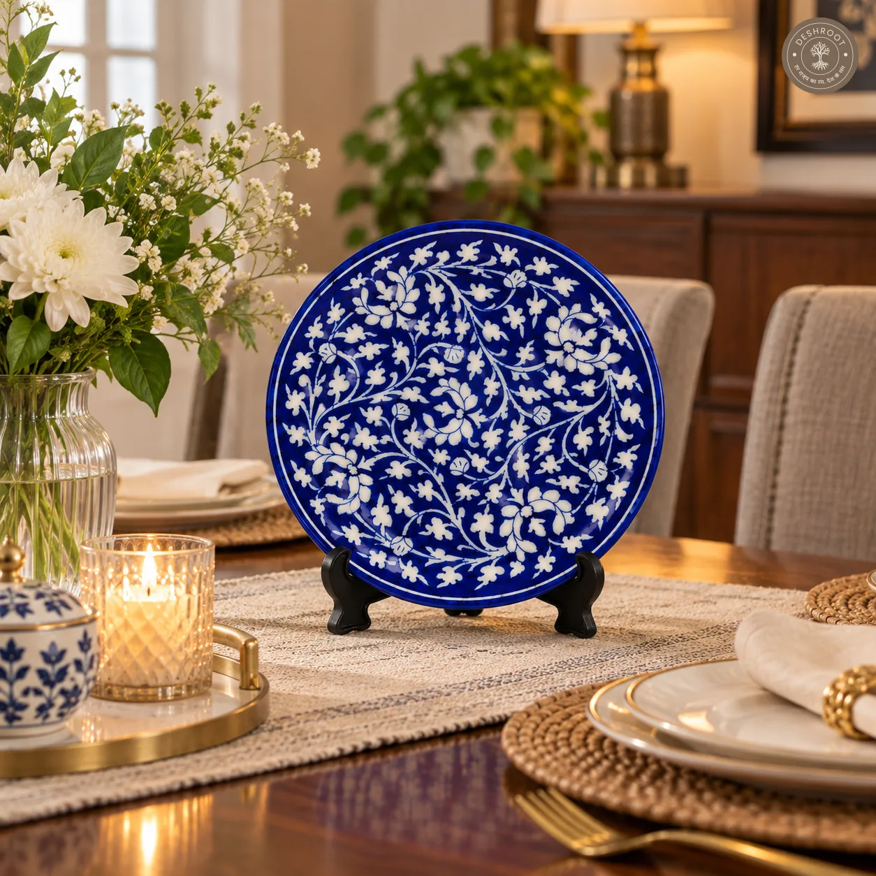 Handcrafted Jaipur Blue Pottery Decorative Ceramic Plate