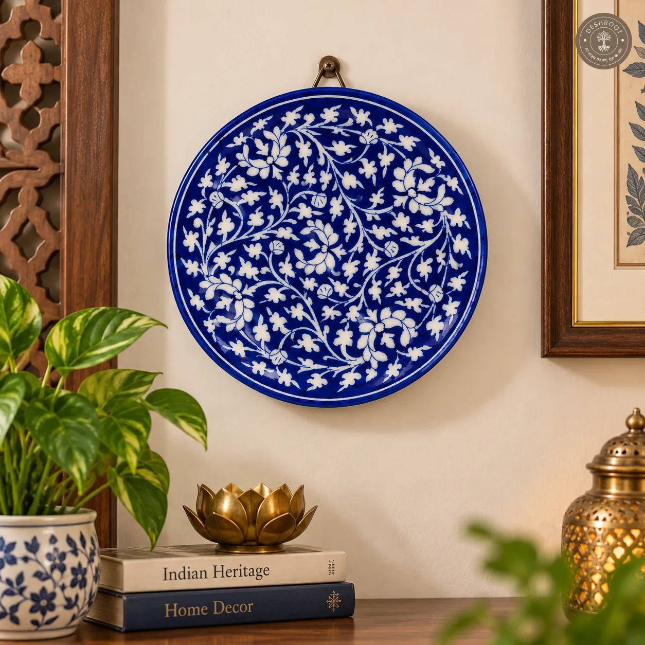 Handcrafted Jaipur Blue Pottery Decorative Ceramic Plate