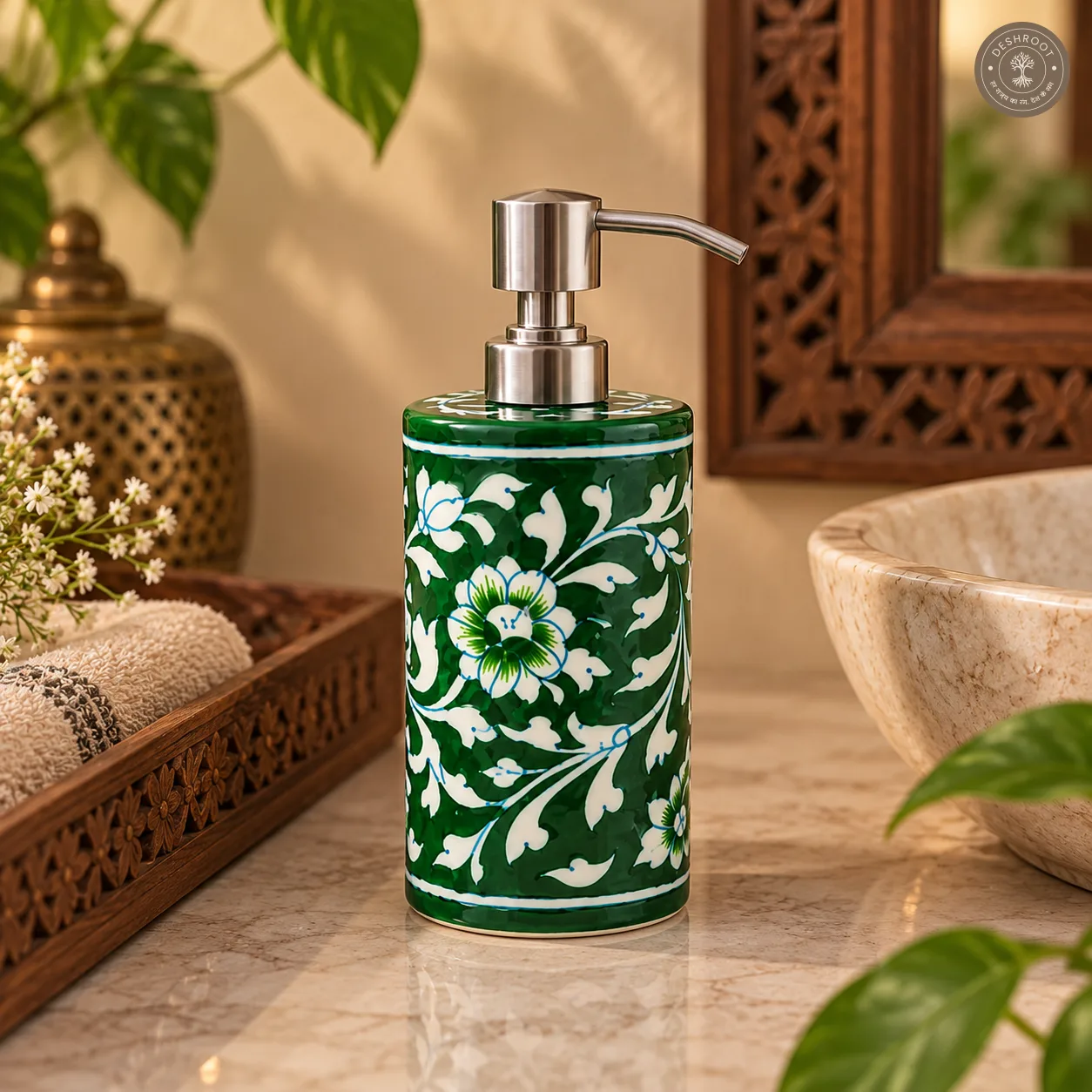 Handcrafted Jaipur Blue Pottery Bathroom Accessories Set