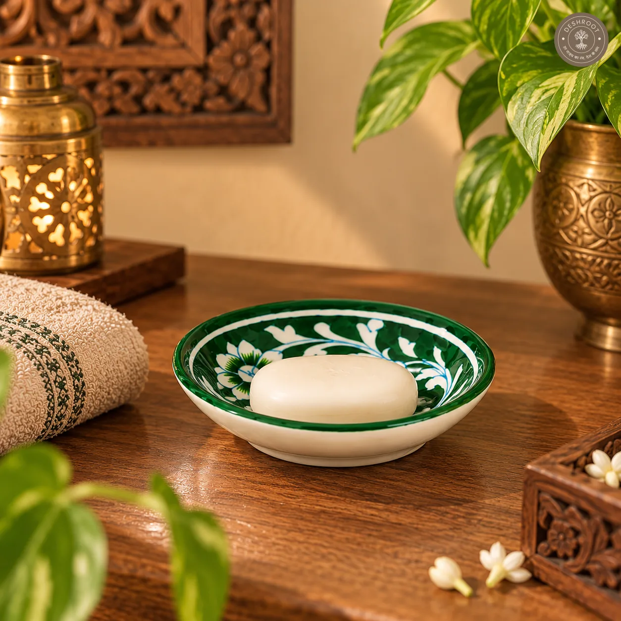 Handcrafted Jaipur Blue Pottery Bathroom Accessories Set