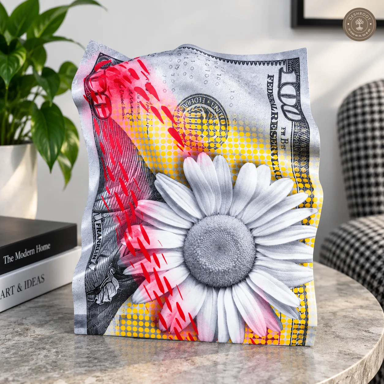 Bloom and Boom Tabletop Art - Artistic Money-Inspired Statement Décor for Desk & Home