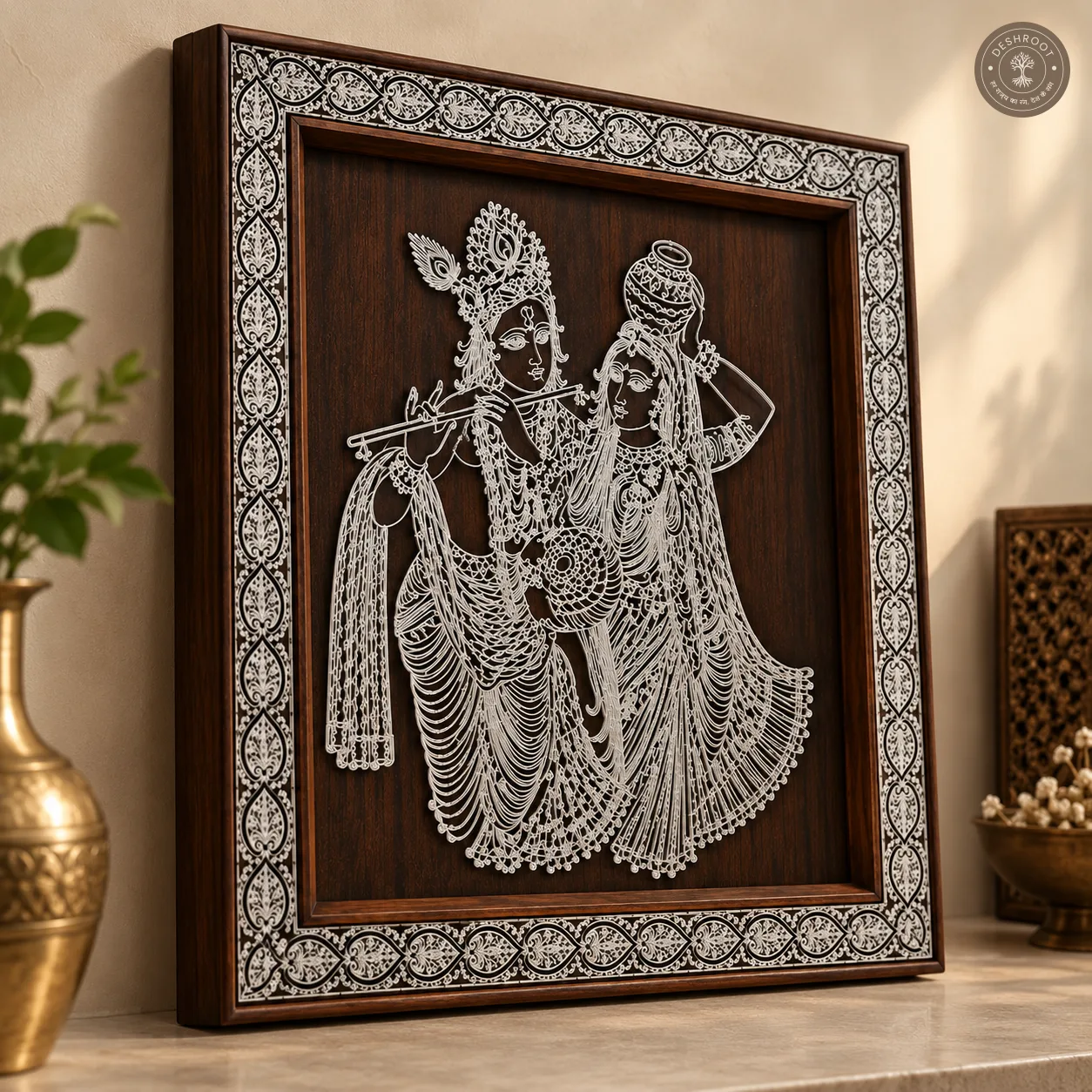 Divine Radha Krishna Handcrafted Wooden Wall Frame