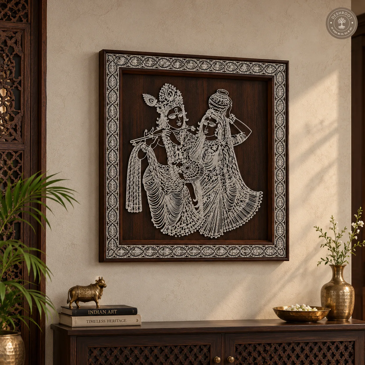 Divine Radha Krishna Handcrafted Wooden Wall Frame