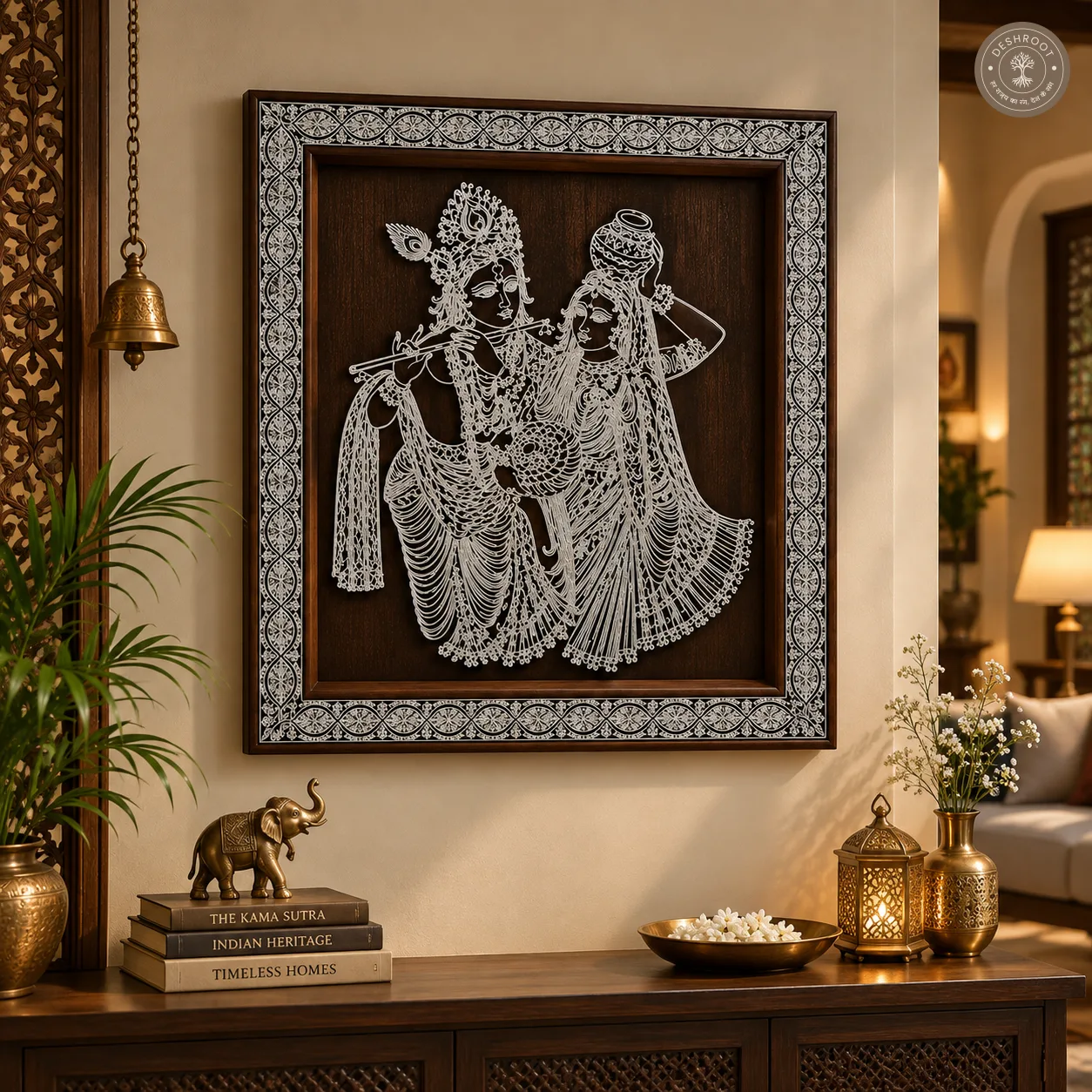 Divine Radha Krishna Handcrafted Wooden Wall Frame