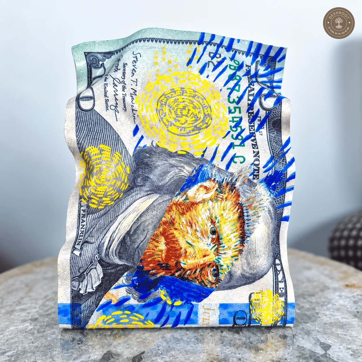Starry Bills Tabletop Art - Artistic Currency-Inspired 3D Desk Décor & Statement Showpiece