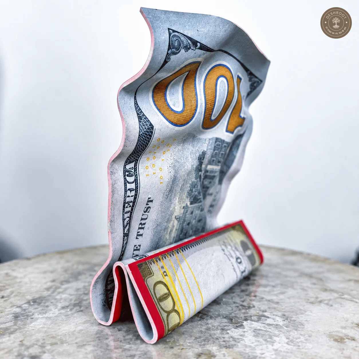 The Split Hundred Tabletop Art | Contemporary Money-Inspired Desk Décor 50×20 cm