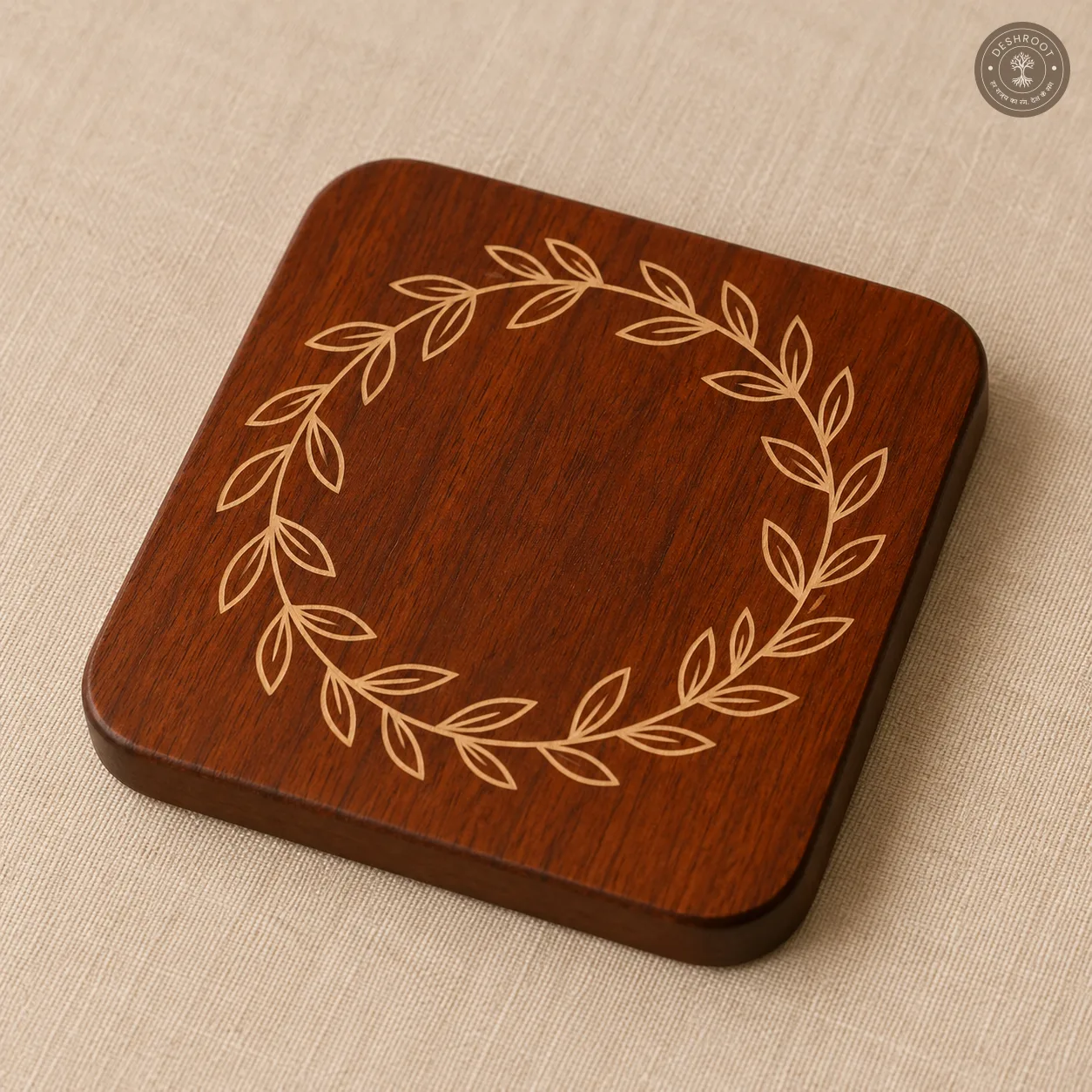 Laurel Bloom Handcrafted Wooden Coaster