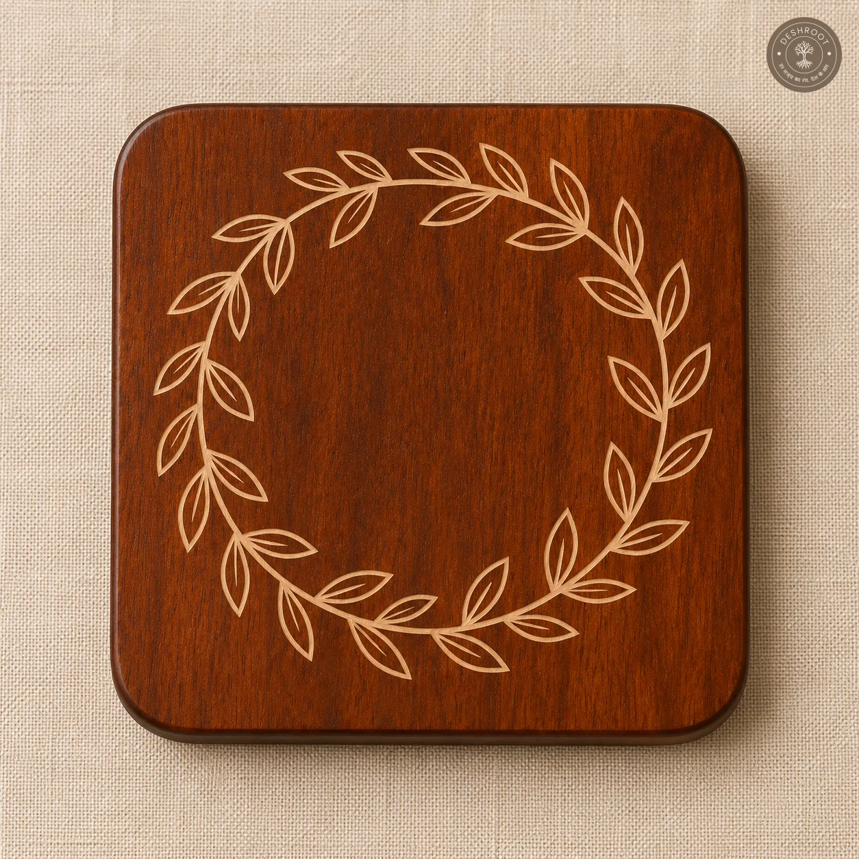 Laurel Bloom Handcrafted Wooden Coaster
