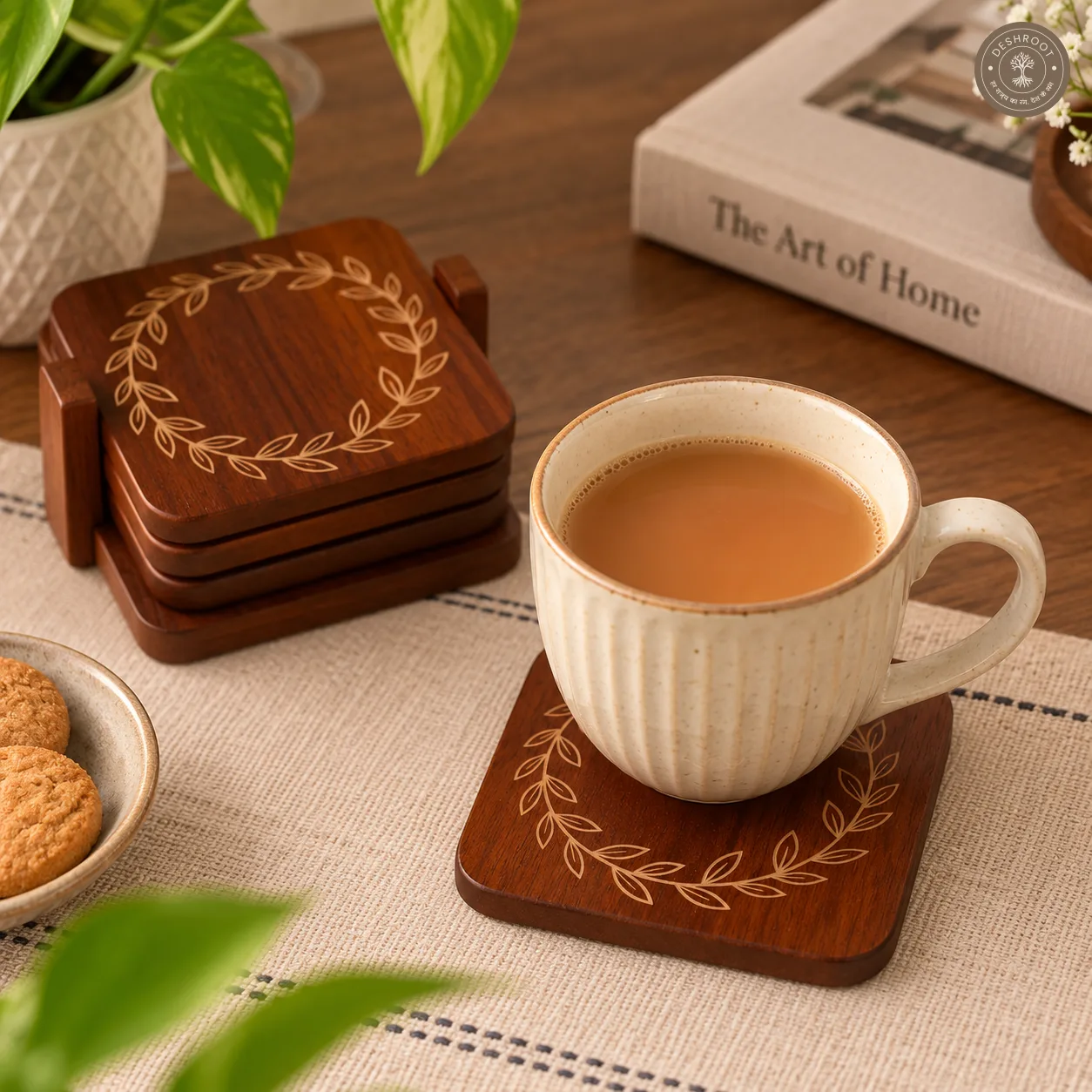 Laurel Bloom Handcrafted Wooden Coaster