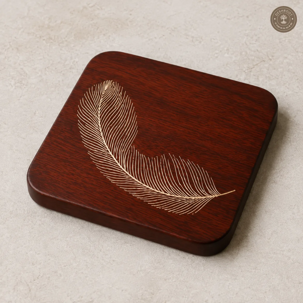 Feather Grace Handcrafted Wooden Coaster
