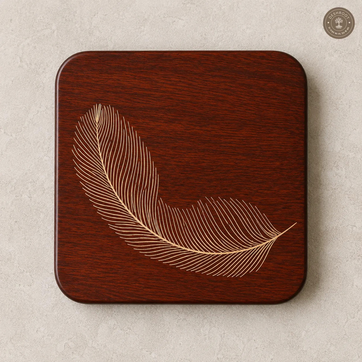 Feather Grace Handcrafted Wooden Coaster