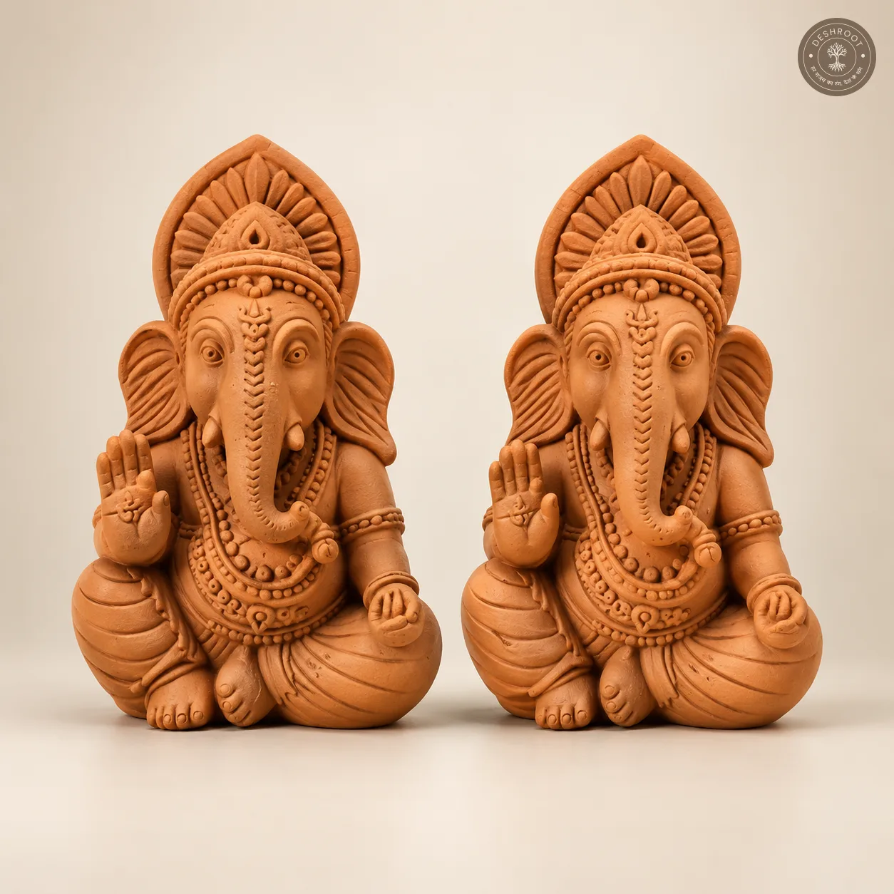Rajasthani Terracotta Ganesha Idol Pair – Handcrafted Ganesh Decor