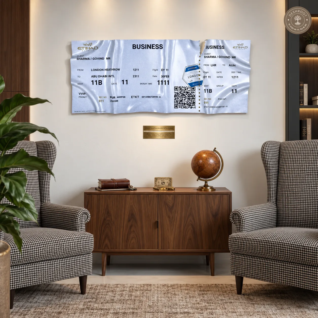 The Etihad Boarding Pass Wall Art | Luxury Abu Dhabi Travel Décor & Statement Art