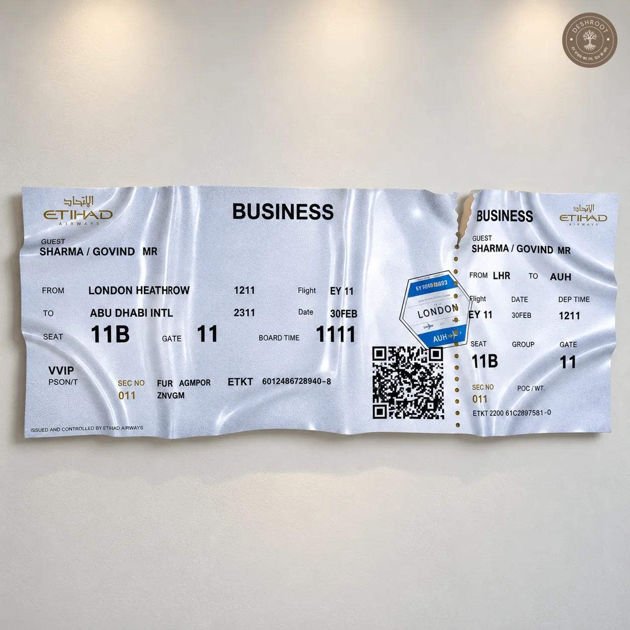 The Etihad Boarding Pass Wall Art | Luxury Abu Dhabi Travel Décor & Statement Art