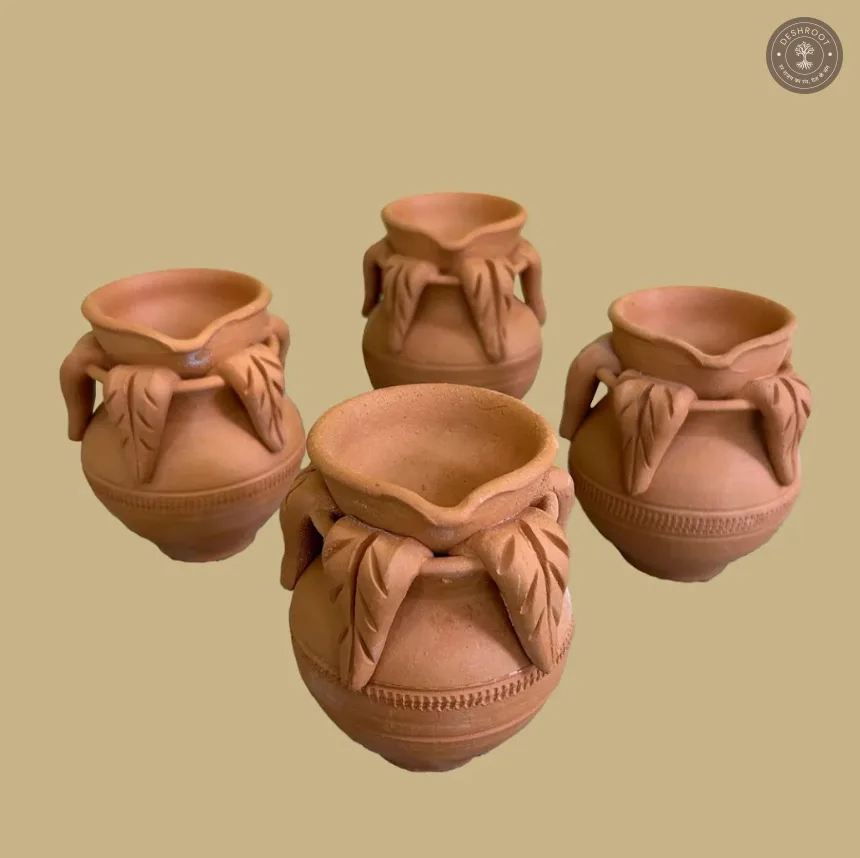 Terracotta Kalash Diya Set of 4 – Handcrafted Traditional Clay Décor for Festive Celebrations