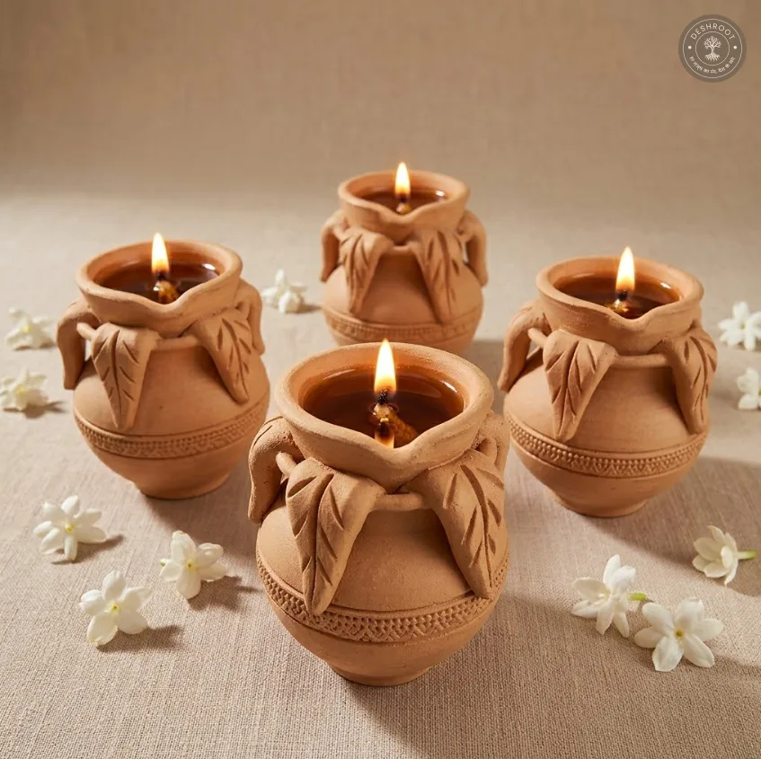 Terracotta Kalash Diya Set of 4 – Handcrafted Traditional Clay Décor for Festive Celebrations