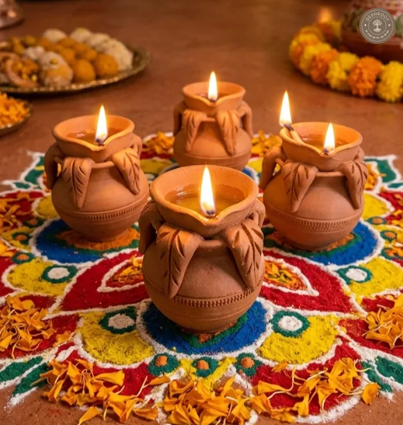 Terracotta Kalash Diya Set of 4 – Handcrafted Traditional Clay Décor for Festive Celebrations