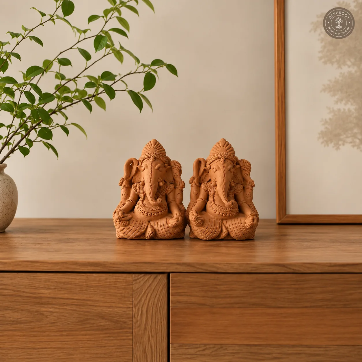Rajasthani Handcrafted Terracotta Ganpati Sculpture (Pair)