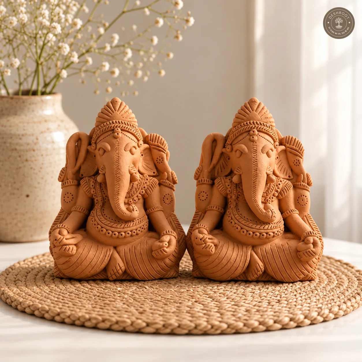 Rajasthani Handcrafted Terracotta Ganpati Sculpture (Pair)