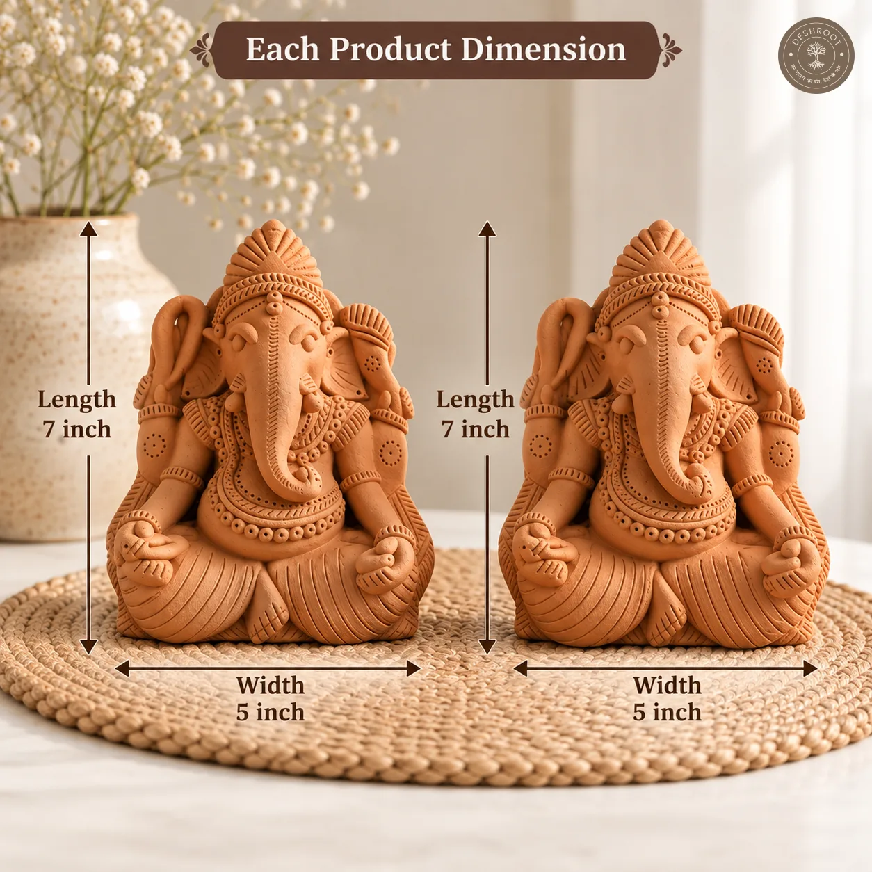 Rajasthani Handcrafted Terracotta Ganpati Sculpture (Pair)