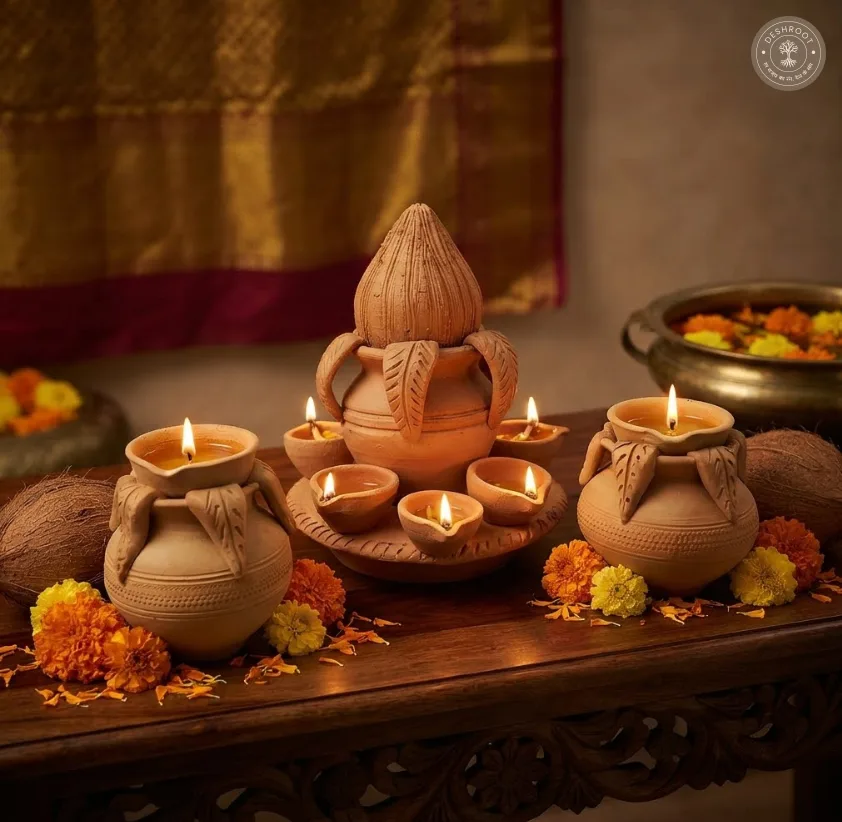 Terracotta Kalash Set – Handcrafted Traditional Clay Décor