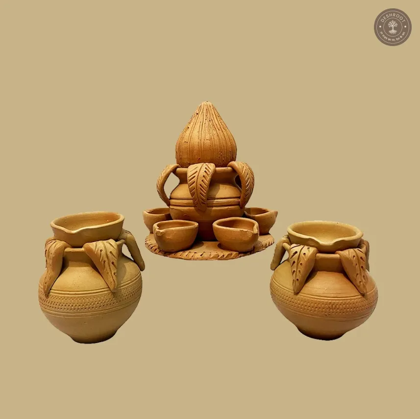 Terracotta Kalash Set – Handcrafted Traditional Clay Décor