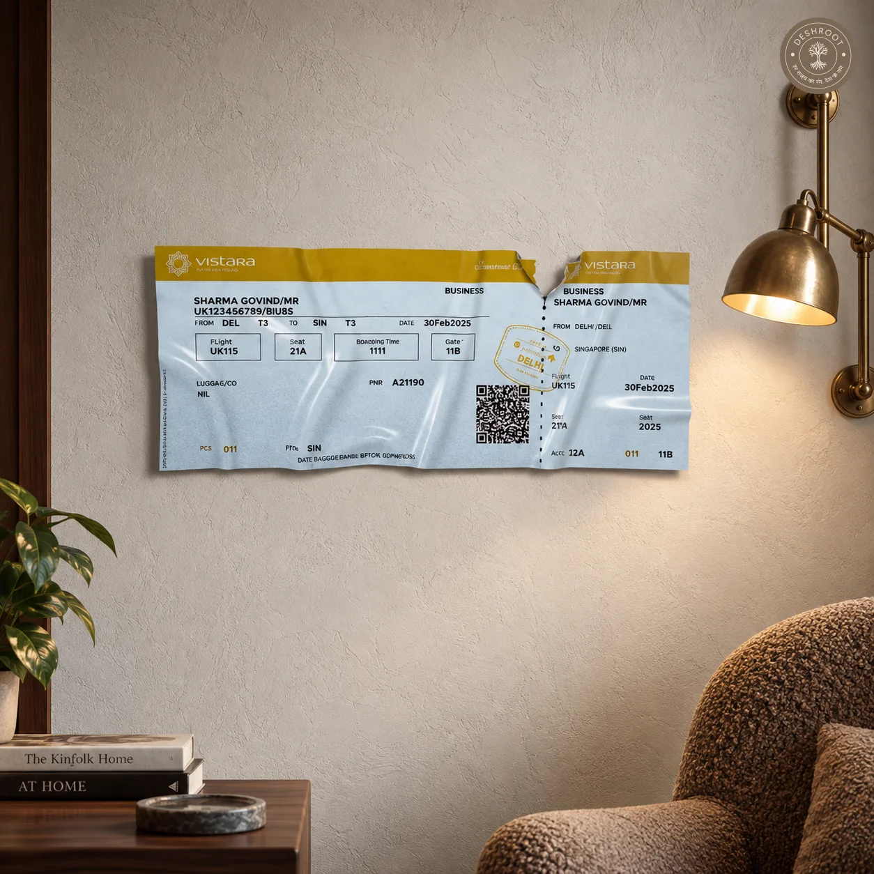 The Vistara Boarding Pass Wall Art | Luxury Indian Airline Travel Décor & Statement Art