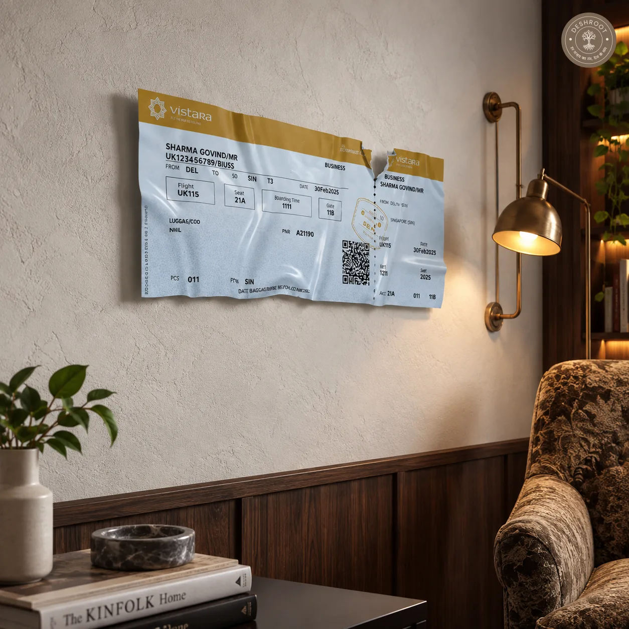 The Vistara Boarding Pass Wall Art | Luxury Indian Airline Travel Décor & Statement Art
