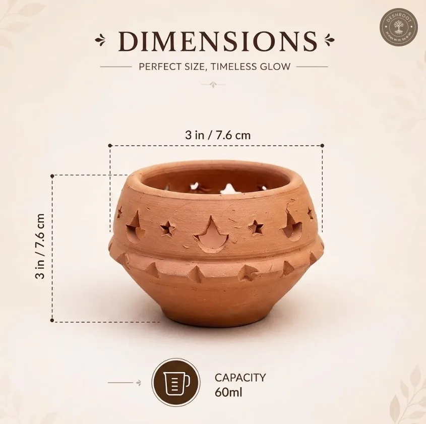 Terracotta Cut Diya Set of 4 – Handcrafted Clay Diwali Diyas