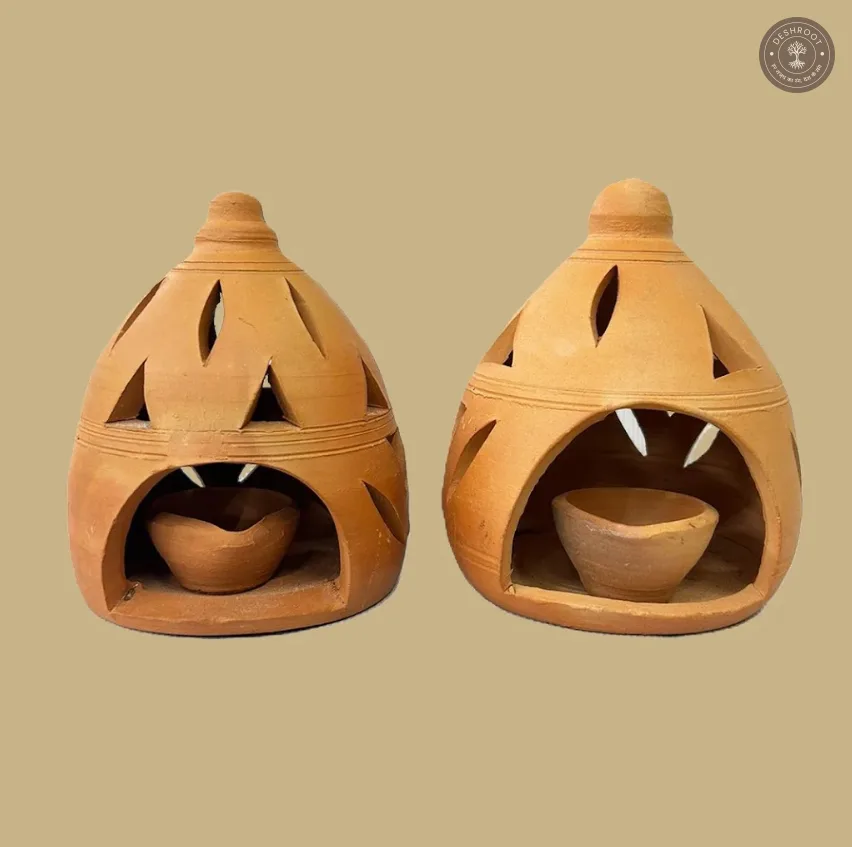 Terracotta Night Light Set of 2 – Handcrafted Clay Lanterns