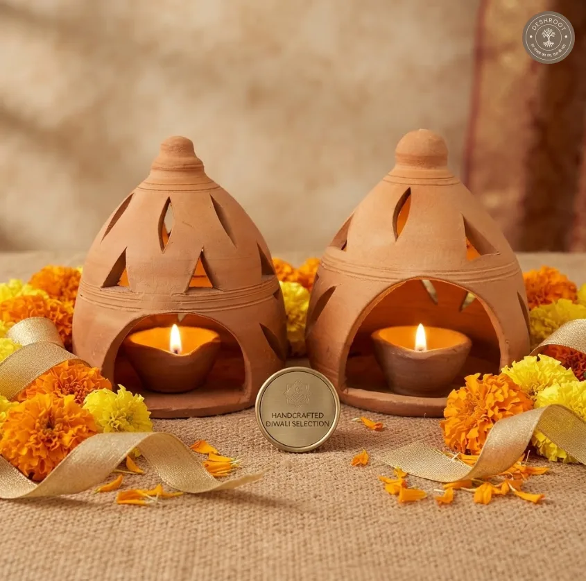 Terracotta Night Light Set of 2 – Handcrafted Clay Lanterns