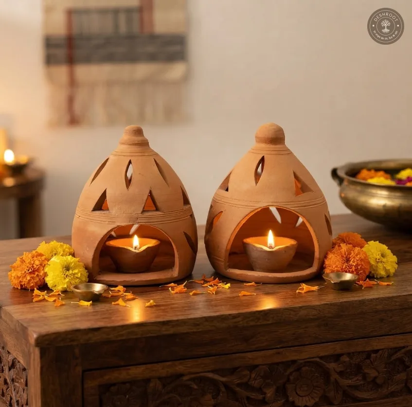 Terracotta Night Light Set of 2 – Handcrafted Clay Lanterns