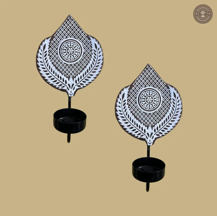 Block Wall Diya Mughal Pair – Handcrafted Wooden Wall Décor