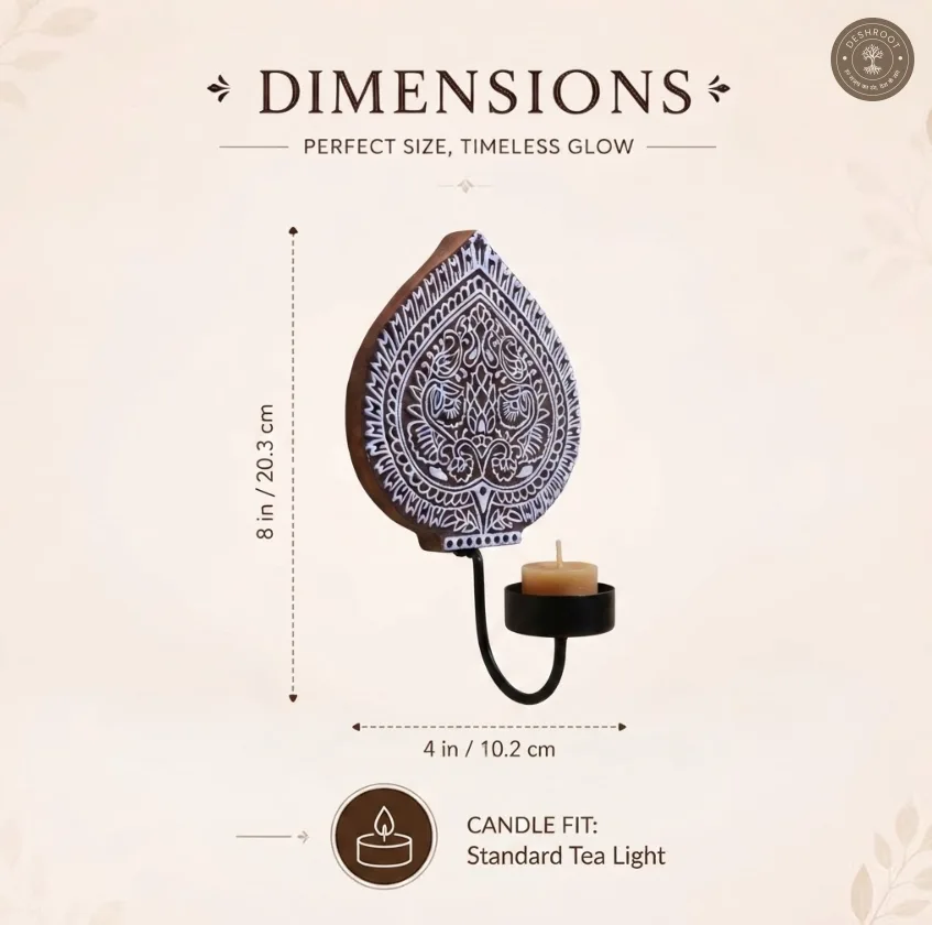 Block Wall Diya Pan Leaf Pair – Handcrafted Wooden Wall Décor