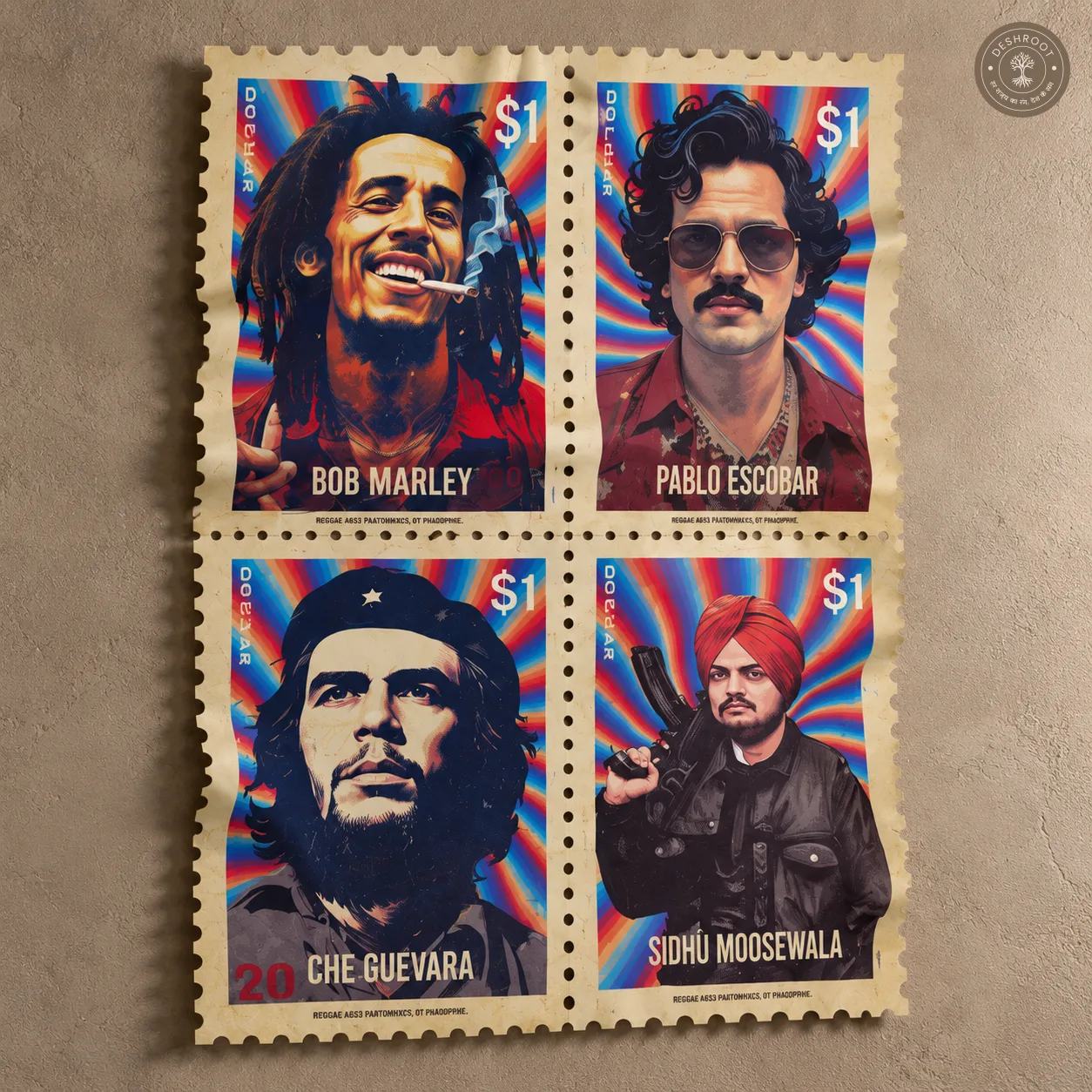 The Four Gods - Iconic Legends Stamp Wall Art | Premium Cultural Tribute Décor