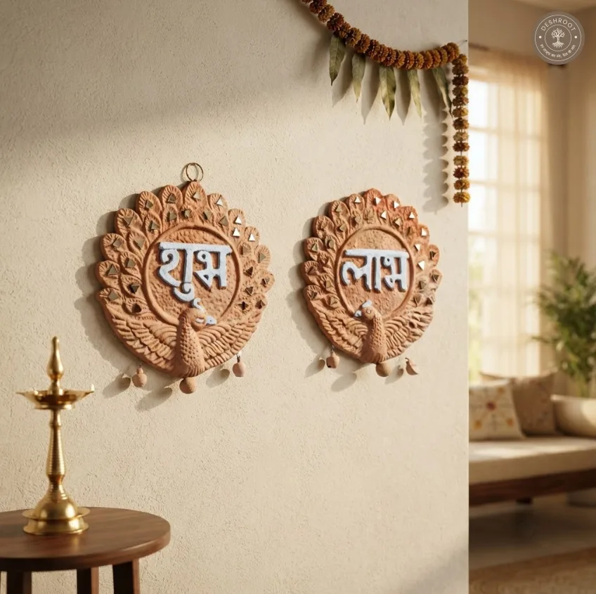 Shubh Labh Wall Plate Pair – Handcrafted Traditional Indian Décor