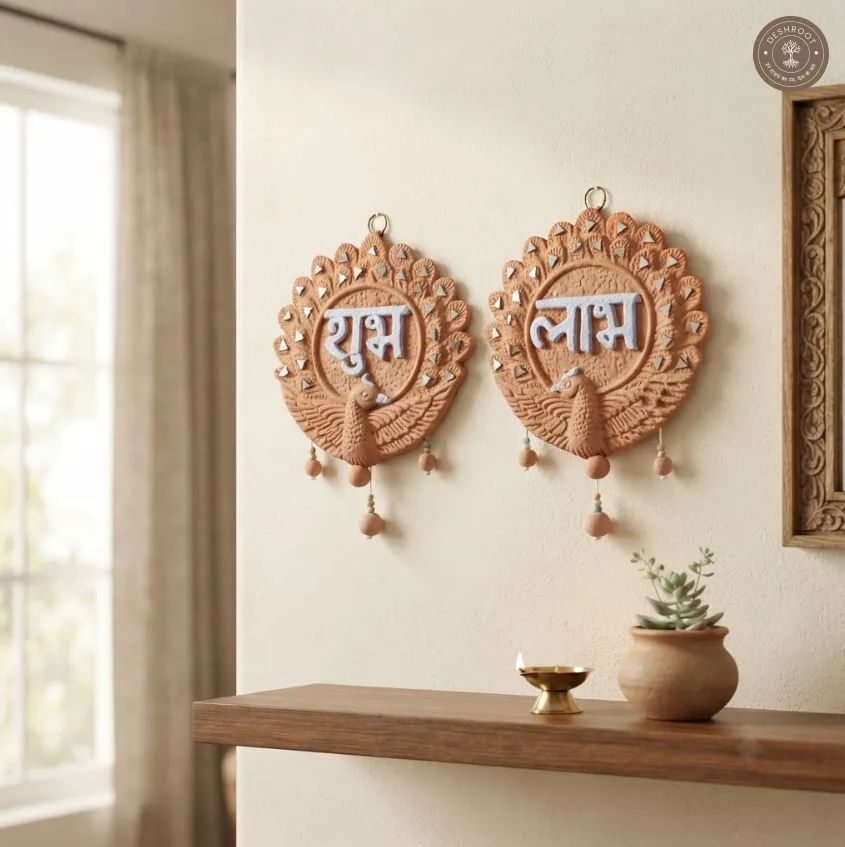 Shubh Labh Wall Plate Pair – Handcrafted Traditional Indian Décor