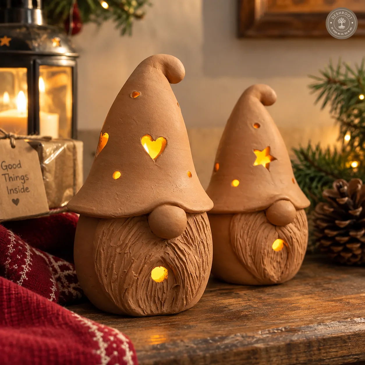 Terracotta Gonks Set of 2 – Handcrafted Clay Decorative Figurines