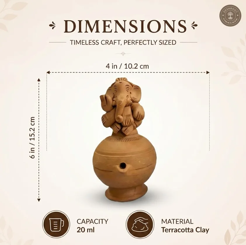 Terracotta Ganesh Magic Diya Set of 2 – Handcrafted Clay Diya & Spiritual Décor