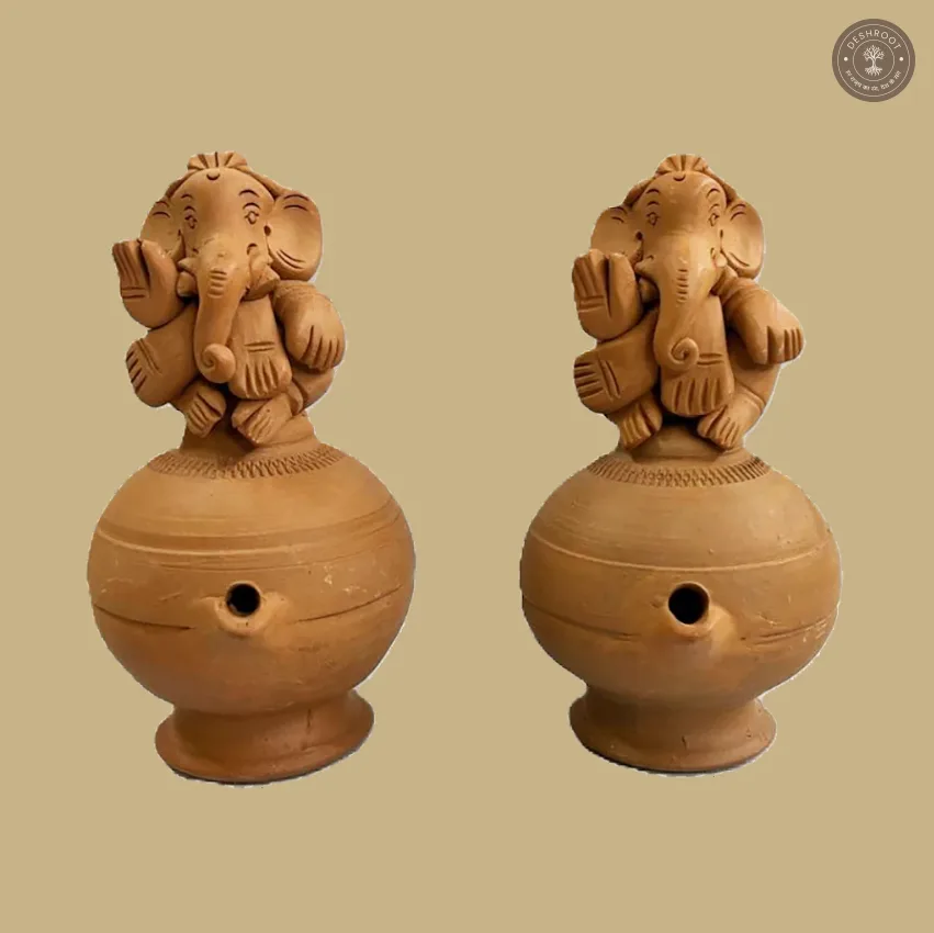 Terracotta Ganesh Magic Diya Set of 2 – Handcrafted Clay Diya & Spiritual Décor