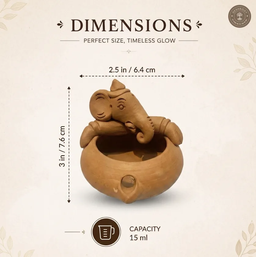Terracotta Ganesh Diya Set of 4 – Handcrafted Clay Diya