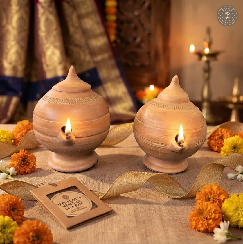 Terracotta Plain Magic Diya Set of 2 – Handcrafted Traditional Clay Diya