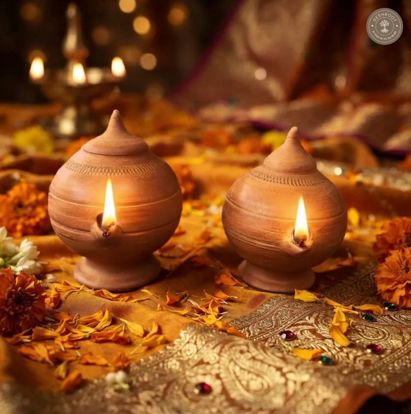 Terracotta Plain Magic Diya Set of 2 – Handcrafted Traditional Clay Diya