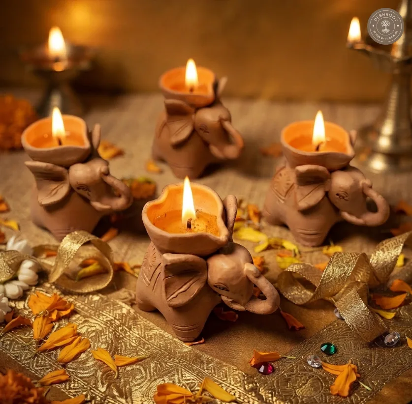 Terracotta Elephant Diya Set of 4