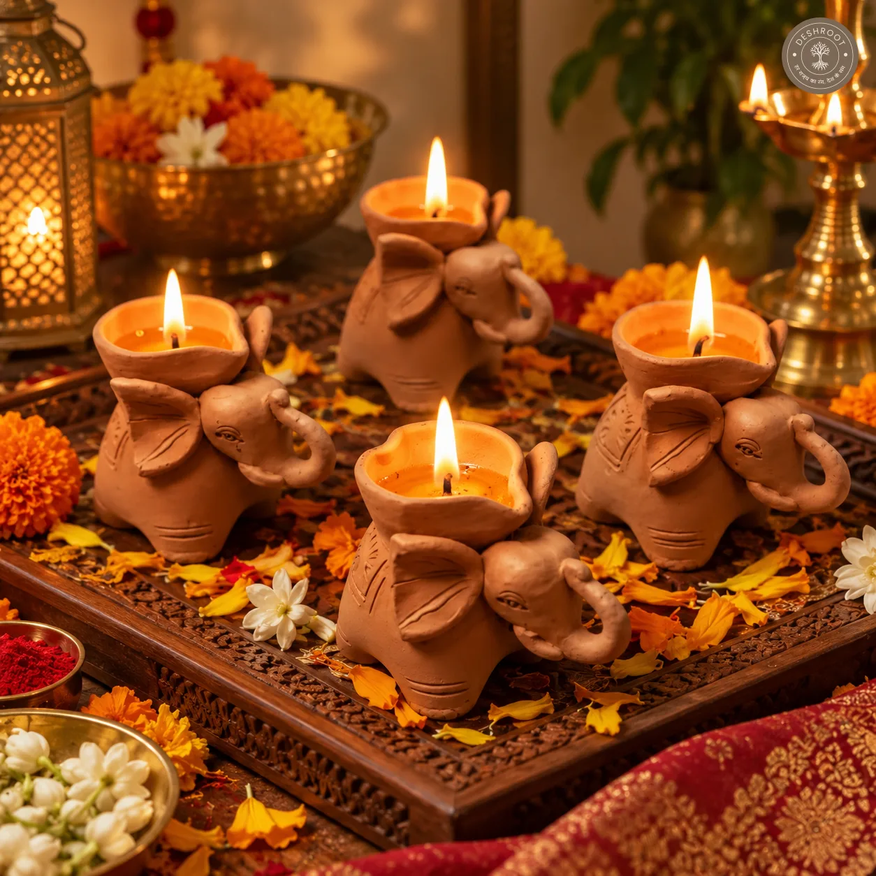 Terracotta Elephant Diya Set of 4