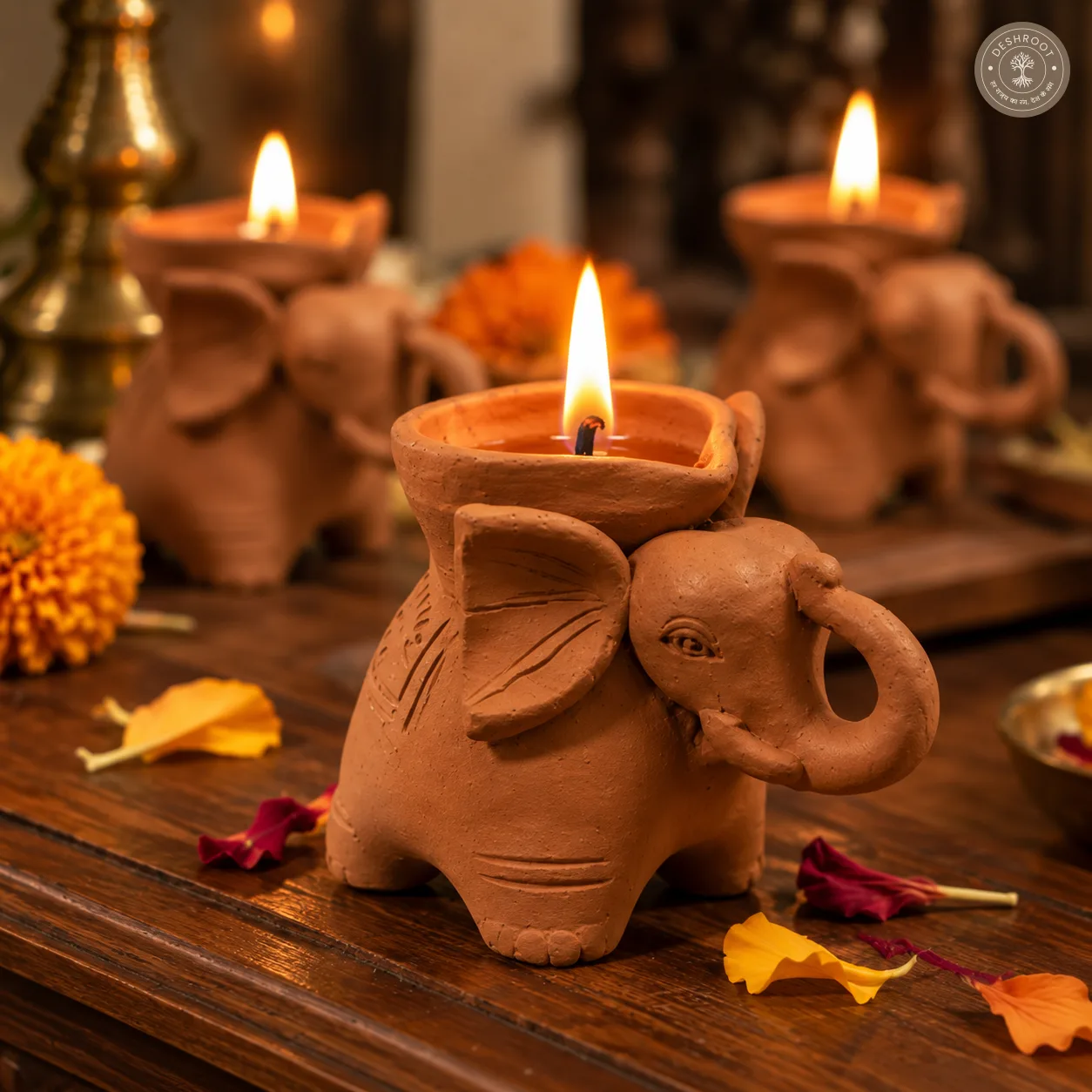 Terracotta Elephant Diya Set of 4