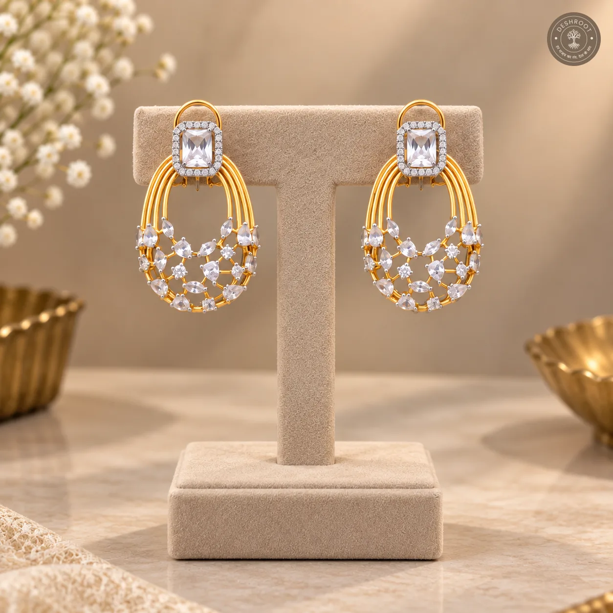Two-Tone AD Diamond Pendant Necklace & Earrings Set | Statement Jewellery